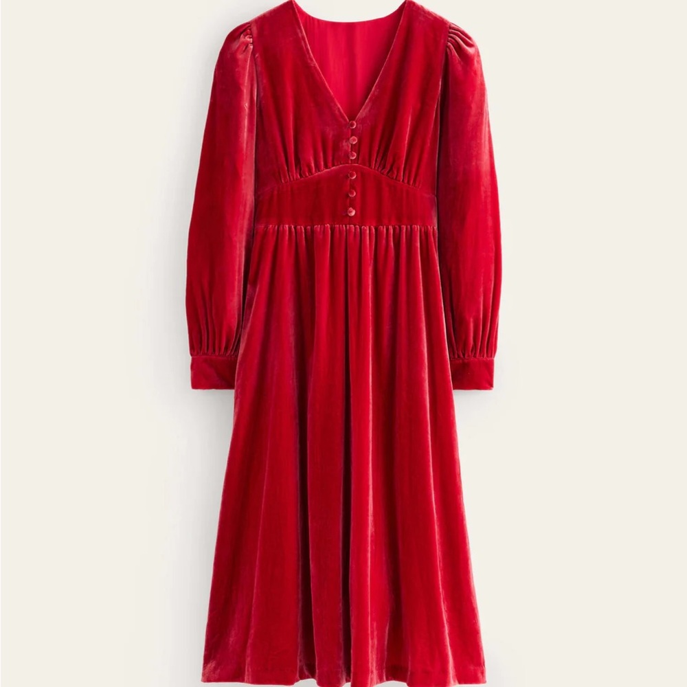 Boden Elise Midi Red Velvet Dress size 12 NWT
